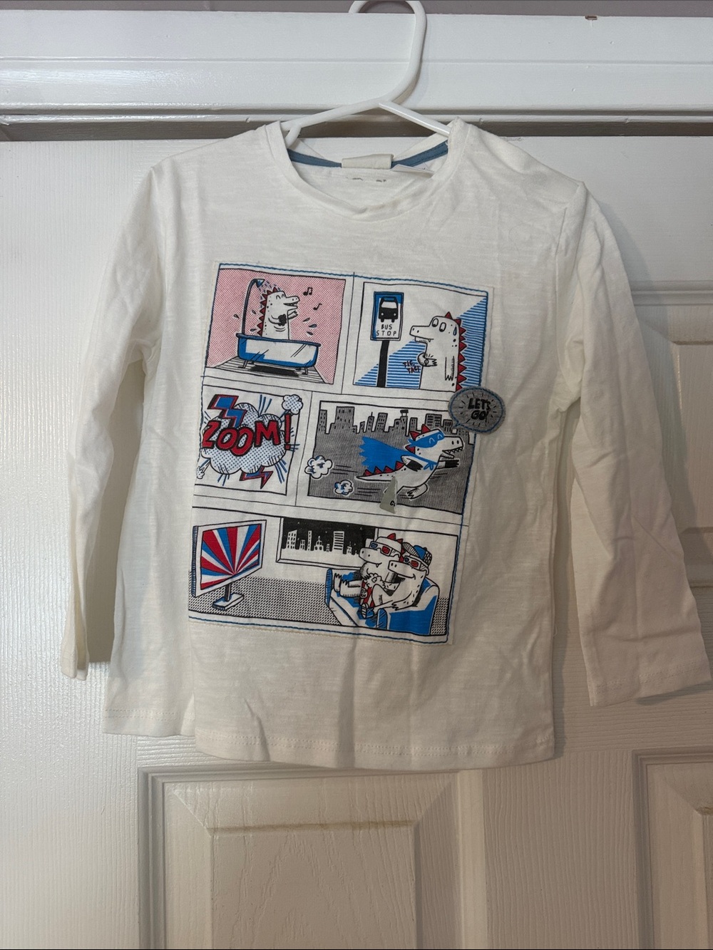 Zara White Long-Sleeve Tee with Blue and Pink Comic Panels